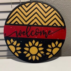 Sunflower Welcome Sign - Black, Red, and Yellow